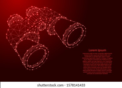 Binoculars, search concept from futuristic polygonal red lines and glowing stars for banner, poster, greeting card. Vector illustration.