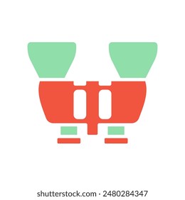 Binoculars set icon. Red and green binoculars, black outline, vision, observation, exploration, travel, adventure, wildlife, scouting.