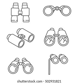 binoculars set. optical instruments, linear symbols collection