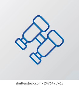 Binoculares icono simple. Diseño plano. Diseño de corte de papel. Símbolo azul cortado con sombra. Fondo gris.ai