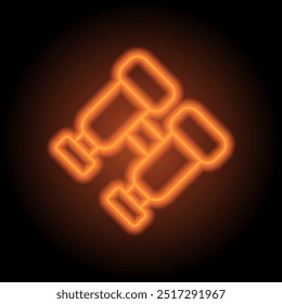 Binoculares icono simple. Diseño plano. Neón naranja sobre fondo negro.ai