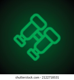 Binoculars simple icon. Flat desing. Green neon on black background with green light.ai