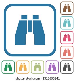 Binoculars simple icons in color rounded square frames on white background