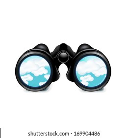 binoculars with sky isolated on white background