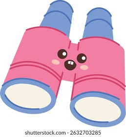 Binóculos com rosto sorridente e feições caricaturais. Expressão adorável e design divertido criar uma aparência amigável. Ilustração de vetor de desenhos animados.