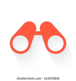 Binoculars symbol in orange with drop shadow on white