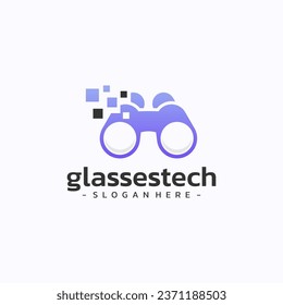 Binoculars tech logo design vector.
