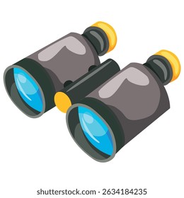 Binoculars for tourists, hunters, and travelers. Outdoor optical device, camping and hunting equipment flat vector illustration. Binocular on a transparent background.