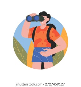 Ilustración del concepto de personaje de Vector plano de viajero. 