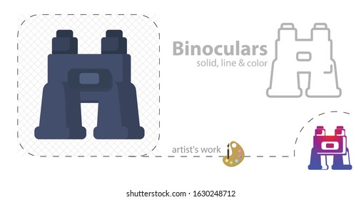 binoculars vector flat illustration, solid, line icon