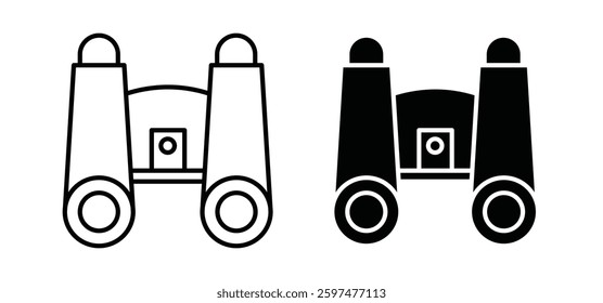 Binoculars vector icon set black filled and outlined style.