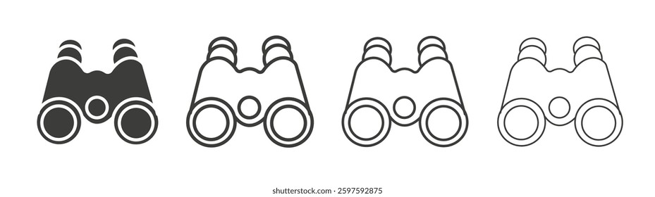 Binoculars vector icon set in black and white color.