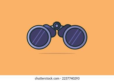 Binokulare Vektorgrafik. Binocular explorer Objekt Symbol Konzept. Binokulars optisches Instrument mit Glaslinsen zum Betrachten entfernter Objekte, Vektordesign mit Schatten auf orangefarbenem Hintergrund.