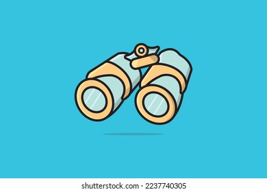 Binoculars vector illustration. Binocular explorer object icon concept. Binoculars optical instrument with glass lenses for viewing distant objects vector design with shadow on orange background.