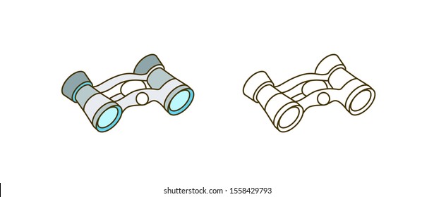 Binoculars vector illustration. Image magnifier, long-range vision device. Look-see, optics, distant sight appliance color design element. Optical instrument isolated on white background.