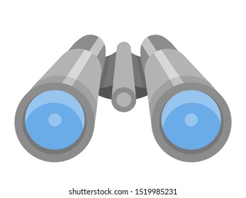 Binoculars vector illustration. Optical equipment with magnifying lens isolated on white background. Explorers tool, tourist gadget. Surveillance and observation symbol sticker