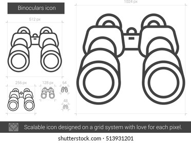 Icono de línea vectorial binoculares aislado en fondo blanco. Icono de línea de binoculares para infografía, sitio web o aplicación. Icono escalable diseñado en un sistema de cuadrícula.