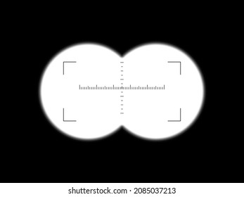 Binoculars view. Illustration with white gradient lens. Measuring scale in the center.