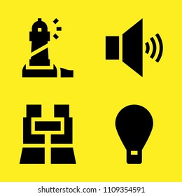 binoculars, volume, hot air balloon and lighthouse vector icon set. Sample icons set for web and graphic design