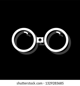 Binoculars. White flat simple icon with shadow