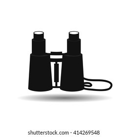 Binoculars zoom black flat web icon, website logo, illustrated a color image on an isolated background with shadow