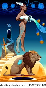 Binomial Leo Aquarius, representation of two zodiacal opposites. Vector astrological illustration