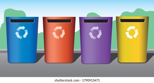 Bins for sorting garbage on the street as a concept of zero waste, sorting garbage, caring for the environment, saving the planet. Vector stock illustration with bins or boxes for separating waste 