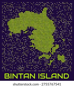 Bintan Island dots map. Indonesia. Digital style boundary shape. Bintan Island map and title lime colored square dots with round corners. Creative Vector Illustration.