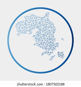 Bintan Island Symbol. Netzwerkkarte der Insel. Rundzeichen Bintan mit Farbverlauf-Ring. Technologie, Internet, Netzwerk, Telekommunikationskonzept. Vektorgrafik.