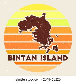 Bintan Island logo. Sign with the map and colored stripes, vector illustration. Can be used as insignia, logotype, label, sticker or badge of the Bintan Island.
