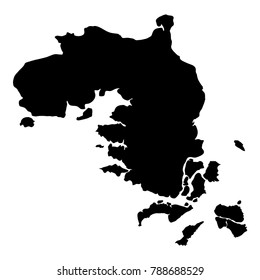 Bintan Island map outline in black, highlighting its geographical shape and location.