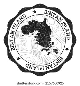 Bintan Island outdoor stamp. Round sticker with map with topographic isolines. Vector illustration. Can be used as insignia, logotype, label, sticker or badge of the Bintan Island.