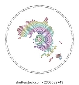 Bintan Island round logo. Digital style shape of Bintan Island in dotted circle with the name. Tech icon with gradiented dots. Neat vector illustration.