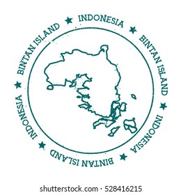 Bintan Island vector map. Retro vintage insignia with island map. Distressed travel stamp with Bintan Island text wrapped around a circle and stars. Bintan Island map vector illustration.