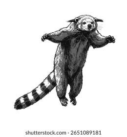 Binturong - Arctite binturong. Penandink desenho de um binturong em um ramo temático para a conservação da vida selvagem ou materiais educacionais que precisam de um toque artístico.