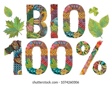 BIO 100 percent. Vector decorative zentangle object