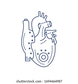 Icono de línea negra del corazón artificial biológico. Corazón ingeniado. Contiene la estructura extracelular. Reemplaza un patrimonio natural ausente. Pictograma para página web, aplicación móvil, promoción. Trazo editable