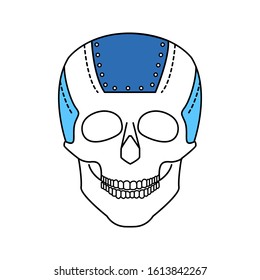 Bio artificial plate on the skull color line icon. Special material in the human skull, established in connection with damage to the skull. Pictogram for web page, mobile app, promo. Editable stroke.