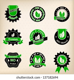Bio badge design set of nine in green and black