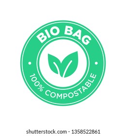 Bio Bag 100% Compostable. Round and green symbol. svg