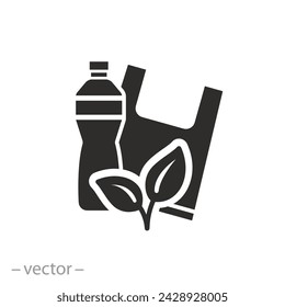 bio bag with bottle icon, plastic free, eco friendly material concept, flat symbol, vector illustration eps 10