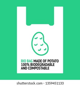 Bio Bag made of potato. Design for organic bag. 100% biodegradable and compostable. Plastic free.
