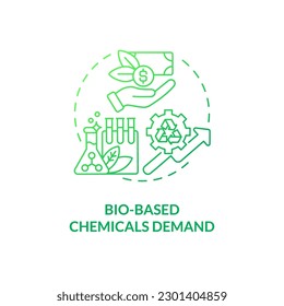 Bio based chemicals demand green gradient concept icon. Global market trend. Biotech industry growing idea thin line illustration. Isolated outline drawing. Myriad Pro-Bold font used