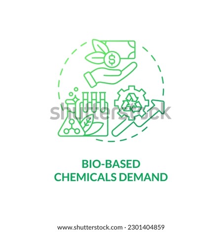 Bio based chemicals demand green gradient concept icon. Global market trend. Biotech industry growing idea thin line illustration. Isolated outline drawing. Myriad Pro-Bold font used