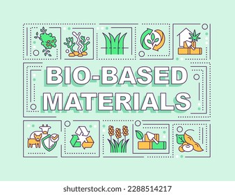 Bio based materials word concepts green banner. Biodegradable products. Infographics with editable icons on color background. Isolated typography. Vector illustration with text. Arial-Black font used