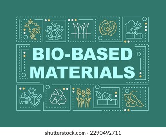 Bio based materials word concepts dark green banner. Eco friendly. Infographics with editable icons on color background. Isolated typography. Vector illustration with text. Arial-Black font used