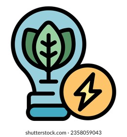 Vector de contorno de icono de bombilla. Energía ecológica. Color de energía alternativo plano