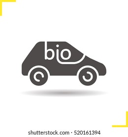 Bio car icon. Drop shadow silhouette symbol. Eco friendly automobile. Negative space. Vector isolated illustration