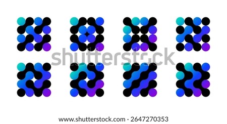 Bio cell logo, medical circuit diagonal sign. Alphabet curves as modern arrow. Innovative science integrated symbol. Connected dots merge as molecule circle. Round puzzle shape, moving round vector