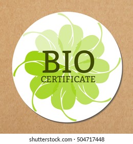 Bio certificate sign sticker layout, green and white isolated vector icon
